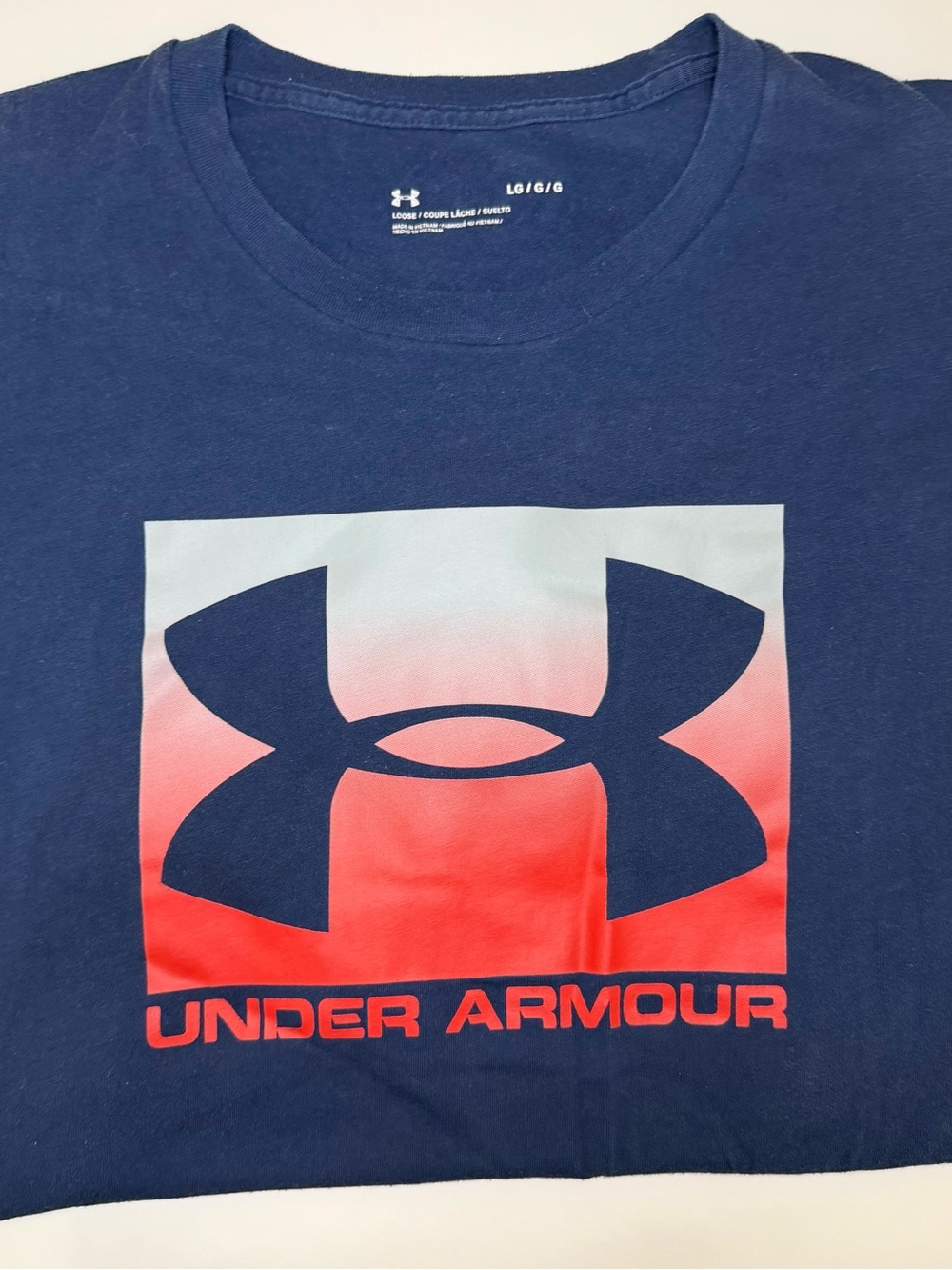 Under Armour Navy Blue Short-Sleeve Tee with Red Gradient Logo